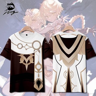 Cool Genshin Impact เสื้อยืดแขนสั้น คอสเพลย์ พลัสไซซ์ ลายอนิเมะ Lumine Aether 3d แฟชั่นสําหรับเด็ก ผู้ใหญ่ ทุกเพศ