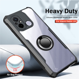 Transparent Acrylic Shockproof Armor Cover For Redmi 12C 4G Case Redmi12C 11A 10a 10c Redmy 12 C C12 6.71" Magnet Holder Ring Protect Shell