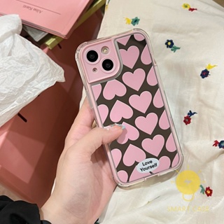 For เคสไอโฟน 14 Pro Max [Mirror Heart Pink] เคส Phone Case For iPhone 14 Pro Max Plus 13 12 11 For เคสไอโฟน11 Ins Korean Style Retro Classic Couple Shockproof Protective TPU Cover Shell