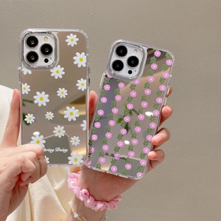 เคสโทรศัพท์มือถือ TPU แบบนิ่ม ลายดอกเดซี่ สีชมพู มีกระจก สําหรับ iPhone 11 12 13 14 Pro Max