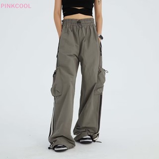 Pinkcool กางเกงสเก็ตบอร์ด ขากว้าง ทรงหลวม ลายทาง สไตล์ฮิปฮอป สตรีท สตรีท สตรีท สตรีท สตรีท สตรีท สตรีท ฮิปฮอป ทรงหลวม ขนาดใหญ่ ขายดี