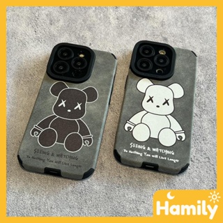 For iPhone 11 Case Leather Veneer Pupil Fur Case Soft Shell Shockproof Phone Case Black Bear Cute Cartoon Compatible with iPhone 14 13 Pro max 12 Pro Max XR XS 7Plus 8Plus