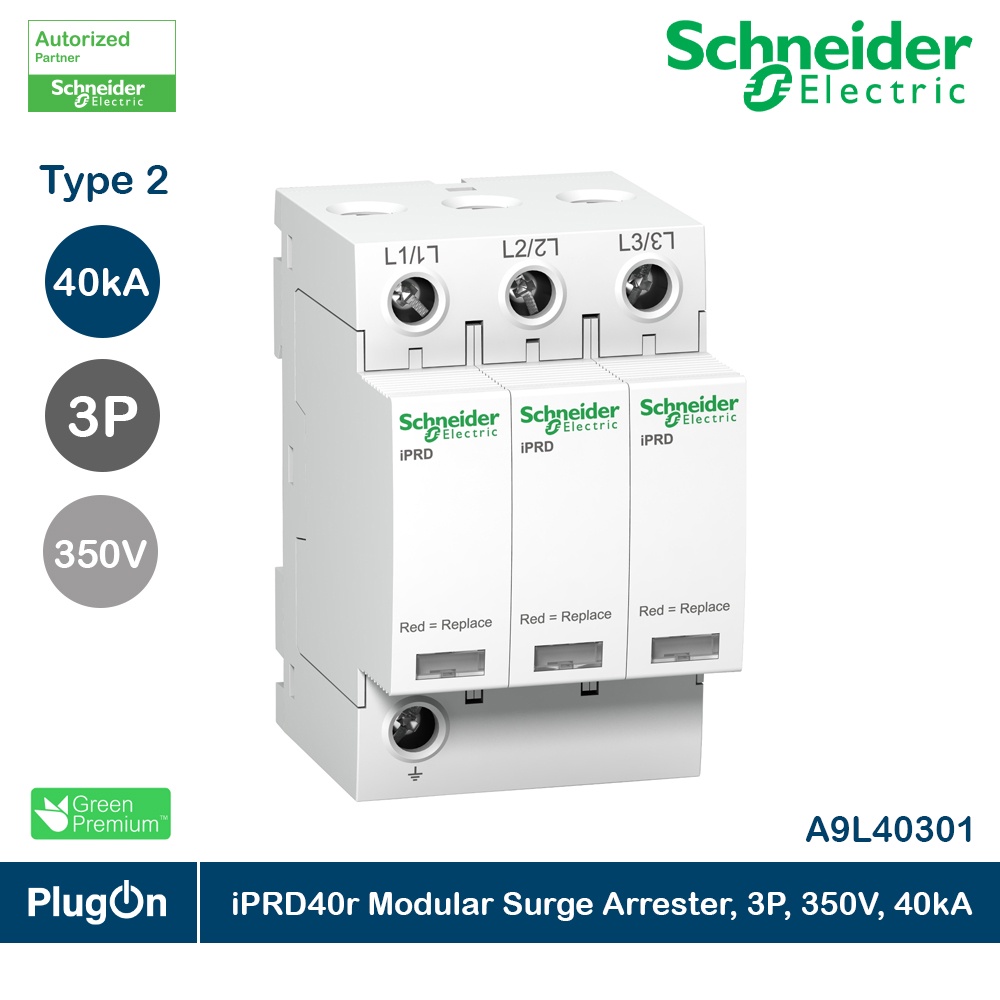 Schneider Electric A9L40301  IPRD40r modular surge arrester 3P 350V 40kA with remote transfert (อุปก