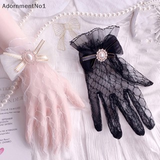 Adornmentno1 ถุงมือลูกไม้ โบว์ ดอกไม้ โลลิต้า ลูกไม้ สีดํา สีขาว เหมาะกับฤดูร้อน สําหรับเด็กผู้หญิง