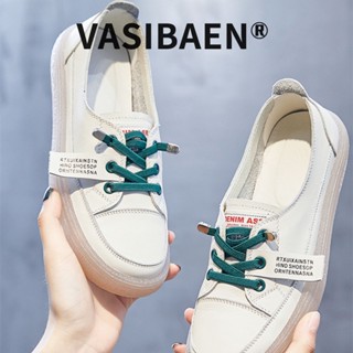 Vasibaen รองเท้าหนังนิ่ม ปากตื้น สีขาว แฟชั่นฤดูใบไม้ผลิ และฤดูร้อน สําหรับผู้หญิง