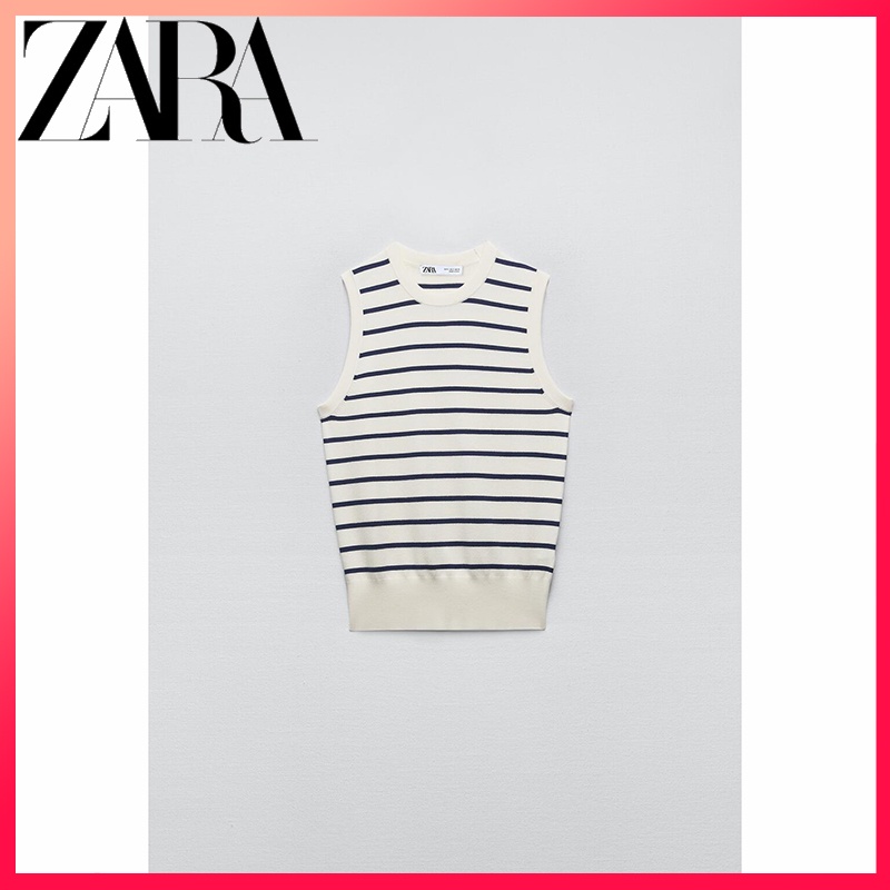 Zara ใหม่ เสื้อถัก คอกลม แขนกุด เรียบง่าย สําหรับผู้หญิง