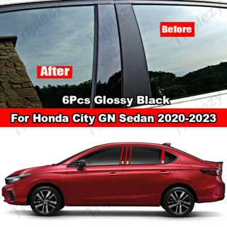 ฝาครอบเสาประตูหน้าต่างรถยนต์ คาร์บอนไฟเบอร์ สีดํามันวาว สําหรับ Honda City GN Sedan 2020-2023 6 ชิ้น