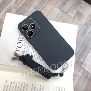 เคสโทรศัพท์มือถือ TPU แบบนิ่ม สีพื้น พร้อมสายคล้องคอ สําหรับ Realme C53 C55 NFC 10 Pro+ Pro 5G Coca-Cola Edition GT NEO 5 SE 4G Plus RealmeC53