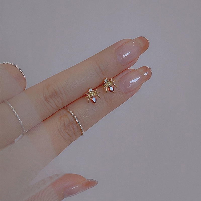 ต่างหูสตั๊ด เหล็กไทเทเนียม ประดับเพทายคริสตัล สีแดง สีม่วง เครื่องประดับแฟชั่น สําหรับผู้หญิง