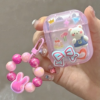 เคสหูฟัง ซิลิโคนนิ่ม ประดับโบว์ หมีน่ารัก พร้อมจี้ สําหรับ AirPods Pro 2 Air pods 3 2 AirPods 1 2