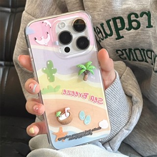 เคสโทรศัพท์มือถือ ซิลิโคนแข็ง กันกระแทก ลายต้นมะพร้าว ชายหาด ฤดูร้อน สามมิติ สําหรับ Apple Iphone 14promax 13 11 12 13pro