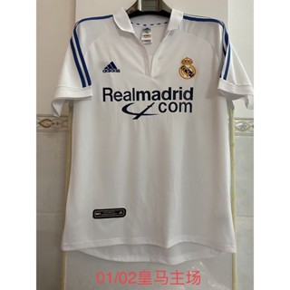 เสื้อกีฬาแขนสั้น ลายทีมฟุตบอล Real Madrid 0102 ชุดเหย้า คุณภาพสูง สไตล์วินเทจ