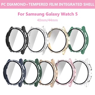 เคสนาฬิกาข้อมือ PC ประดับเพชร วิบวับ สําหรับ Samsung Galaxy Watch 5 40 มม. 44 มม. พร้อมฟิล์มกระจกนิรภัยกันรอยหน้าจอ