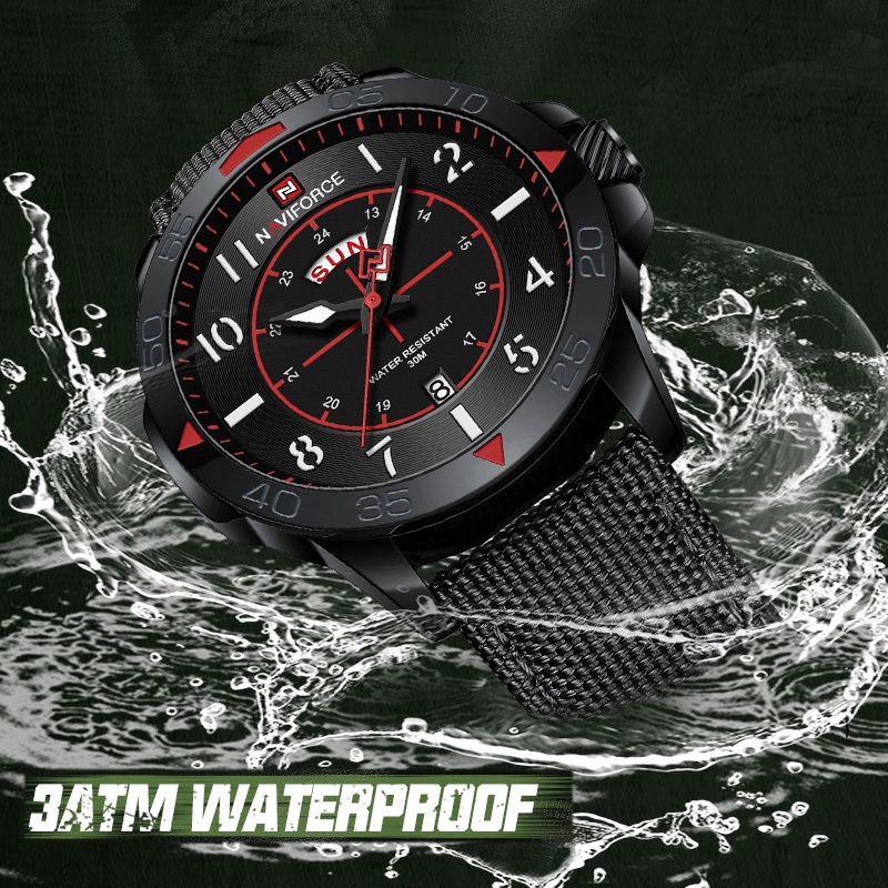 Relógio Masculino NAVIFORCE แฟชั่นนาฬิกาสปอร์ตผู้ชายสายไนลอนนาฬิกาข้อมือควอตซ์กันน้ํา