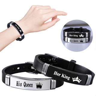 New His Queen Her King Couple Matching Braided Bracelet Adjust Silicone Gifts