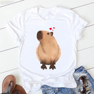 เสื้อยืดแขนสั้น พิมพ์ลาย Capybara Capyness Happiness น่ารัก แฟชั่นฤดูร้อน สําหรับผู้หญิง