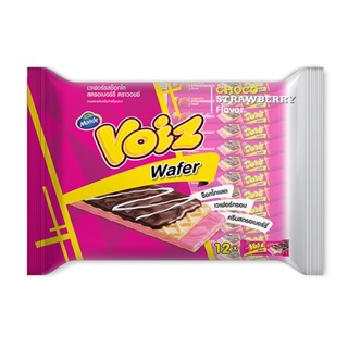 Voiz Wafer Choco Strawberry Flavor  วอยซ์ เวเฟอร์ ช็อกโก สตรอเบอร์รี่ 18 กรัม 12 ซอง