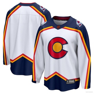 เสื้อกีฬาแขนยาว ลายทีม NHL Colorado Avalanche Jersey สีขาว พลัสไซซ์