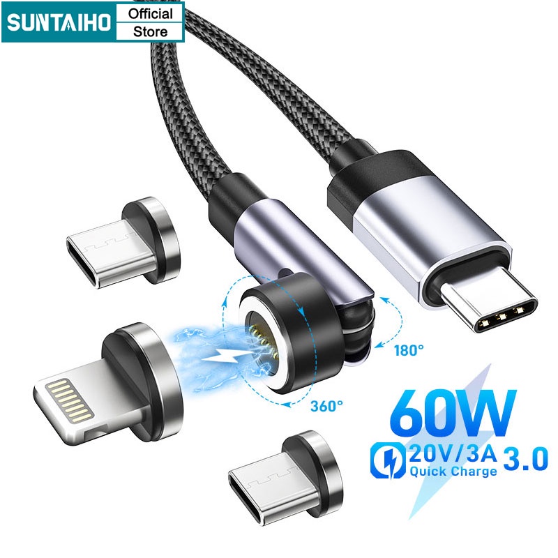 Suntaiho สายชาร์จแม่เหล็ก 60W PD USB C เป็น Type C 27W ชาร์จเร็ว สําหรับ IPhone 14 Pro Max 13 Android Samsung
