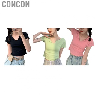 Concon Short Navel T Shirt   Simple Neat Thread Good Moisture Absorption  Silk Breathable for Girls Summer