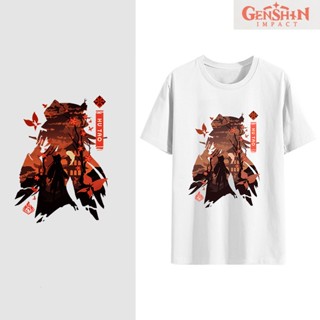 เสื้อผู้ชาย Genshin Impact Xiao/ZhongLi/HuTao อนิเมะเสื้อขาวเสื้อยืด ความประทับใจ Unisex สไตล์ตะวันตก