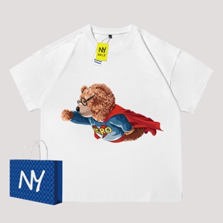 เสื้อยืดแขนสั้น คอกลม ผ้าฝ้าย ทรงหลวม ลาย Superman Bear แฟชั่นฤดูร้อน สําหรับคู่รัก