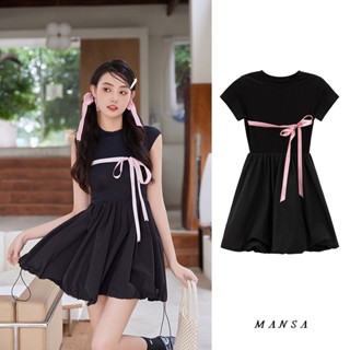 MANSA black bow mini dress ชุดเดรสผู้หญิง ชุดเดรสสั้น