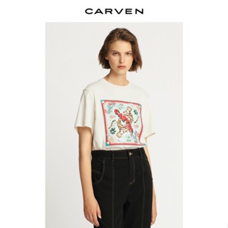 Carven เสื้อยืดแขนสั้น คอกลม ผ้าฝ้าย พิมพ์ลายเสือราศี สีแดง แฟชั่นฤดูใบไม้ผลิ และฤดูร้อน สําหรับผู้หญิง