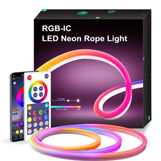 สายไฟนีออน RGB LED 16.4 ฟุต 5 เมตร พร้อมซิงค์เพลง 16 ล้านสี สําหรับ Alexa Google Assistant