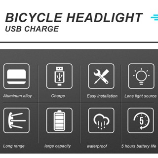 Rich2.br ไฟฉาย LED 5 โหมด ชาร์จ USB สําหรับติดด้านหน้ารถจักรยาน