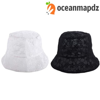 OCEANMAPDZ หมวกบักเก็ต ผ้าลูกไม้ ลายดอกไม้ ฉลุลาย กันแดด แบบพกพา พับได้ เรียบง่าย แฟชั่นฤดูร้อน สําหรับผู้หญิง