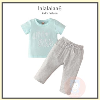 Laa6- เสื้อคอกลม แขนสั้น พิมพ์ลายตัวอักษร และกางเกงขายาว สีพื้น สําหรับเด็กทารก