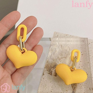 LANFY ต่างหูระย้า สไตล์เกาหลีย้อนยุค สไตล์นีออน สีเหลือง เรขาคณิต กุหลาบ สีชมพู ต่างหูกระดุม