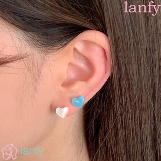 LANFY ต่างหูสตั๊ด เจลลี่ รูปหัวใจ สีพื้น เครื่องประดับแฟชั่น สําหรับผู้หญิง