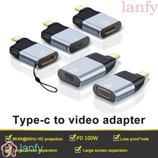 LANFY อะแดปเตอร์แปลงสายเคเบิ้ล 4K PD 100W Type C เป็น HDMI DP VGA RJ45 USB-C ขนาดเล็ก แบบพกพา