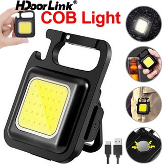 Hdoorlink พวงกุญแจไฟฉาย LED COB ขนาดเล็ก แบบพกพา ชาร์จ USB ไฟฉายฉุกเฉิน กลางแจ้ง