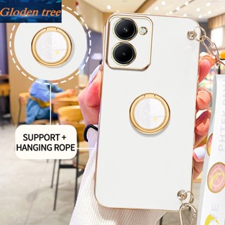 เคสโทรศัพท์มือถือ ลายต้นไม้ Gloden พร้อมขาตั้ง และสายคล้อง สําหรับ OPPO Realme C33 Realme C55