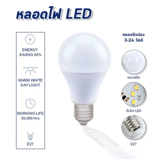 หลอดไฟ LED ขั้วเกลียว E27 ประหยัดไฟ ให้แสงสว่างมาก หลอดปิงปอง มีหลายขนาดให้เลือก