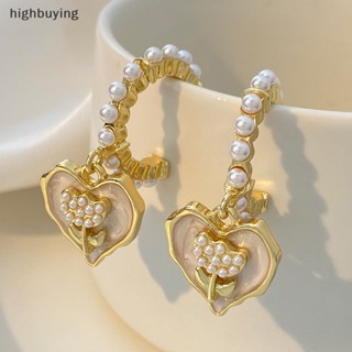 [highbuying] 1 คู่ Ins สไตล์ มุก กุหลาบ หัวใจ ต่างหูชุบทอง รูปหัวใจ ดอกไม้ ต่างหู จี้ สําหรับผู้หญิง เครื่องประดับใหม่ พร้อมส่ง