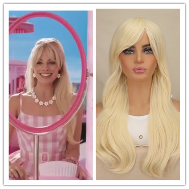 วิกผมคอสเพลย์ 2023 Movie Barbie Cosplay Costume Wig รูปตุ๊กตาบาร์บี้ สีทองอ่อน สําหรับเด็กผู้หญิง เหมาะกับงานปาร์ตี้ฮาโลวีน