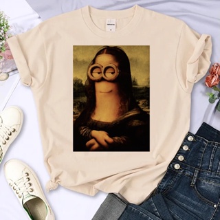 เสื้อยืด พิมพ์ลายกราฟิกการ์ตูนอนิเมะ Mona Lisa สไตล์ฮาราจูกุ สตรีท สําหรับผู้หญิง