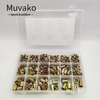 Muvako ชุดน็อตหมุด เหล็กคาร์บอน ชุบสังกะสี หัวแบน 5/16-18 3/8-16 1/2-13 500 ชิ้น #6-32 #8-32 #10-24 1/4-20 หมุดย้ํา และน็อตดึง