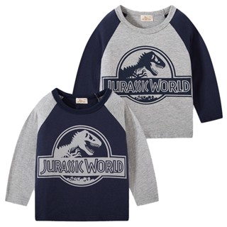 เสื้อยืดแขนยาว ลาย Jurassic World แฟชั่นฤดูใบไม้ผลิ และฤดูใบไม้ร่วง สําหรับเด็กผู้ชาย 2023