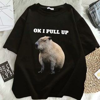 เสื้อยืดแขนสั้น พิมพ์ลาย Ok I Pull Up Capybaras สไตล์สตรีท สําหรับผู้ชาย