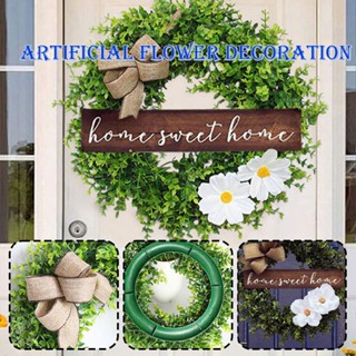 Sweet Home Wreath Artificial Green Leaves Floral Wooden Sign for Front Door