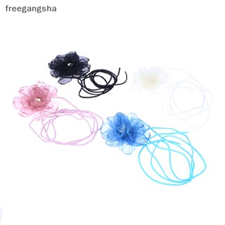 [FREG] Large Fluffy Fabric Lace Flower Choker Necklace for Women Trendy Elegant Long Lace-up Rope Chains on Neck Collar FDH