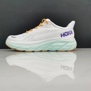 ใหม่ HOKA ONE ONE Clifton 8 รองเท้าผ้าใบ รองเท้าวิ่ง ดูดซับแรงกระแทก สีขาว สีม่วง สีเหลือง TOSL 2023