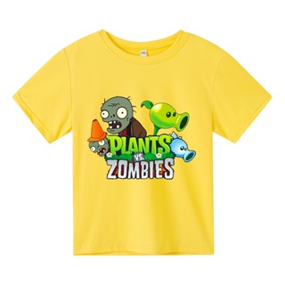 เสื้อยืดผ้าฝ้าย พิมพ์ลายต้นไม้ซอมบี้ Vs Zombie Plants Vs Zombie 2 แฟชั่น สําหรับเด็ก 