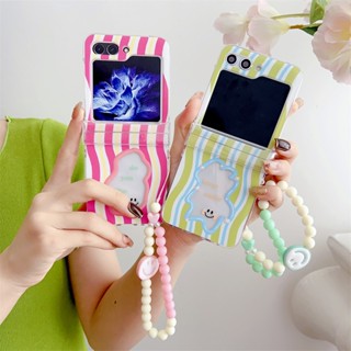 เคสโทรศัพท์มือถือ ป้องกันกระแทก หน้าจอพับได้ ลายหน้ายิ้ม ดอกกุหลาบ สีชมพู สีเขียว สร้างสรรค์ สําหรับ Samsung Galaxy Z Flip5 5G Z Flip4 3