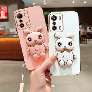 เคสโทรศัพท์มือถือ ทรงสี่เหลี่ยม ลายกระต่าย พร้อมสายคล้อง หรูหรา สําหรับ Infinix Zero 5G Smart 7 Note 30 Pro Hot 30i 30 Play 4G 5G